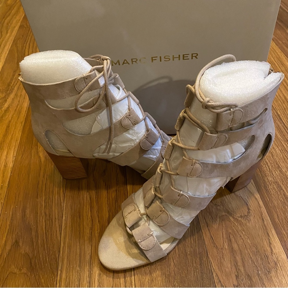 Marc Fisher Suede Lace-up Block Heel Sandals